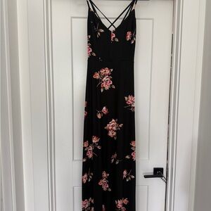 Nine Britton Black and Pink Spaghetti Strap Maxi Dress